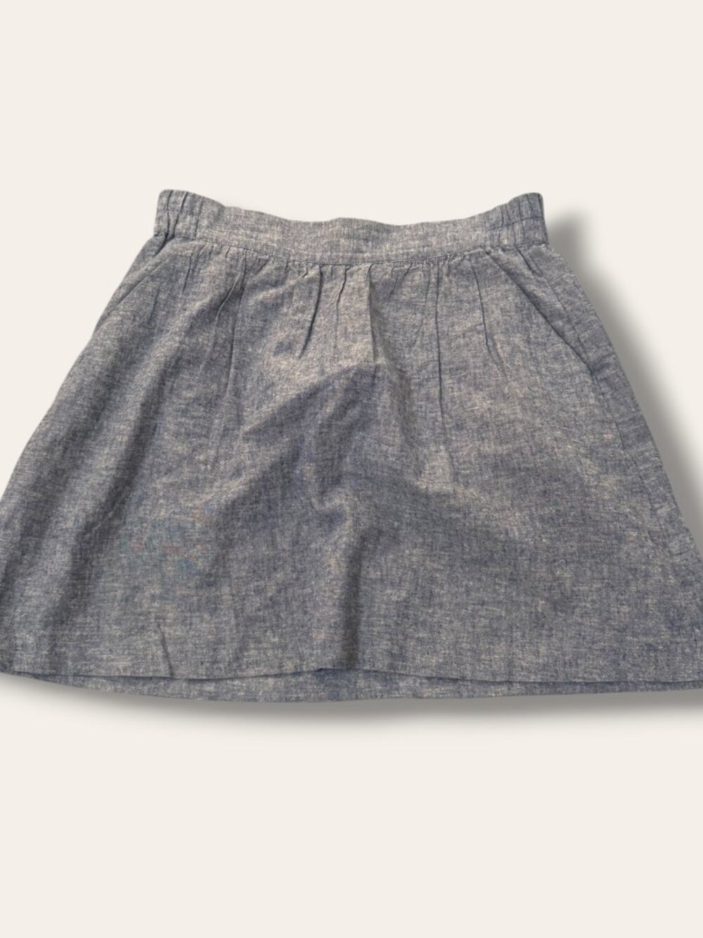 LOFT Outlet Skirt Womens S Linen Blend Chambray Elastic Waist Pockets Blue